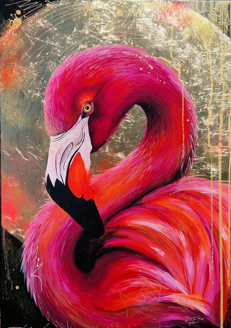 Flamingo Spirit, Marcela Macková — Canvas, 70 × 100 cm