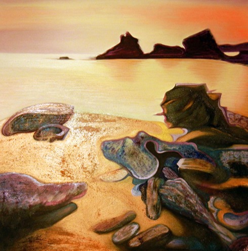 Magická pláž, Marcella Beltrami — Mixed Media, Romanticism, Canvas — 90 × 90 cm