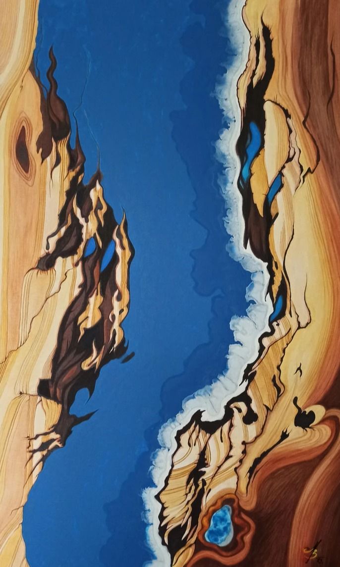 Průliv borovicí (El estrecho de los pinos), Marcella Beltrami — Lienzo, 60 × 100 cm