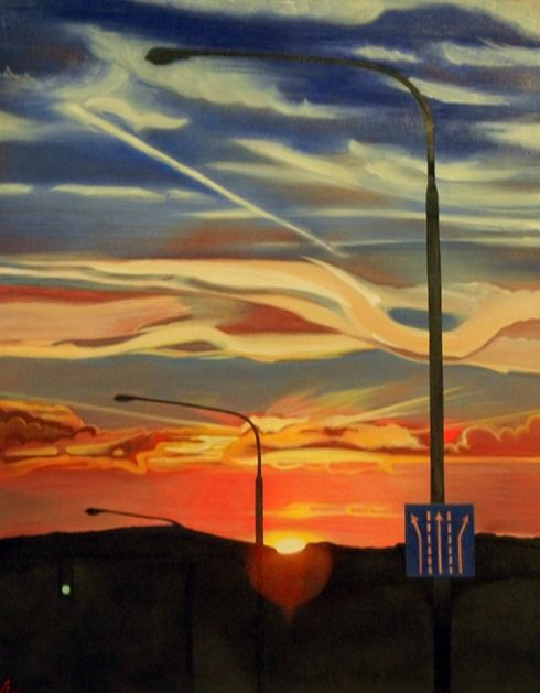 Západ slunce nad Brnem (Puesta de sol sobre Brno), Marcella Beltrami — Lienzo, 70 × 90 cm