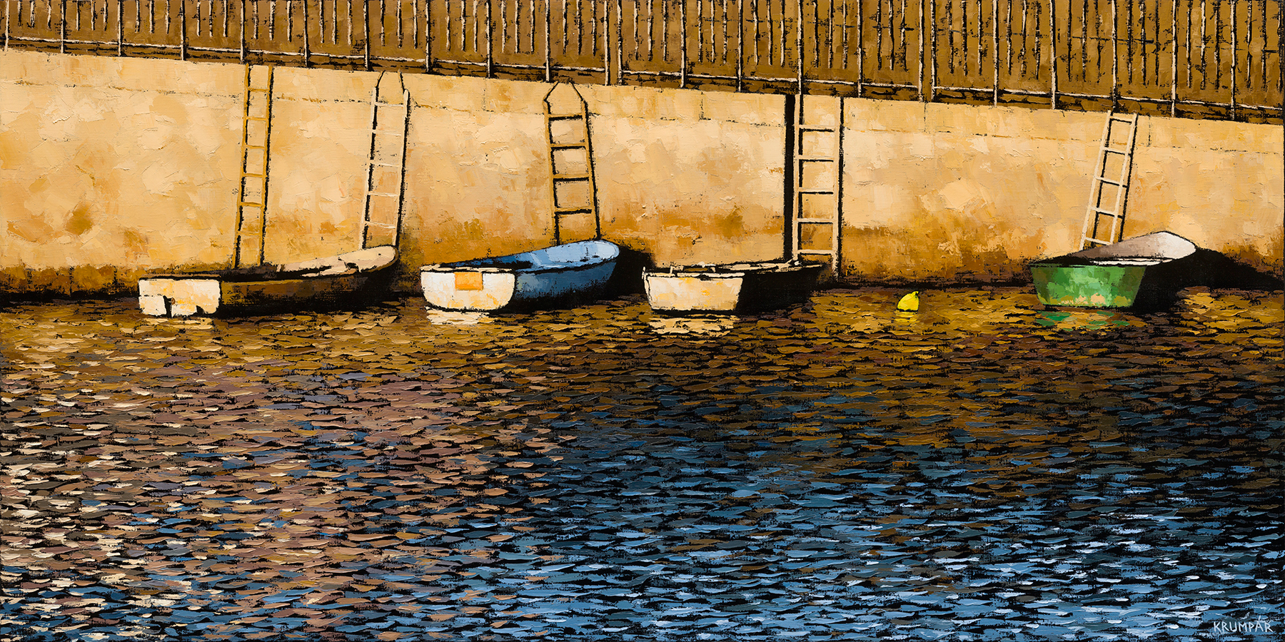 Boats, Marek Krumpár — Oil Painting, Impressionism, Canvas — 180 × 90 cm