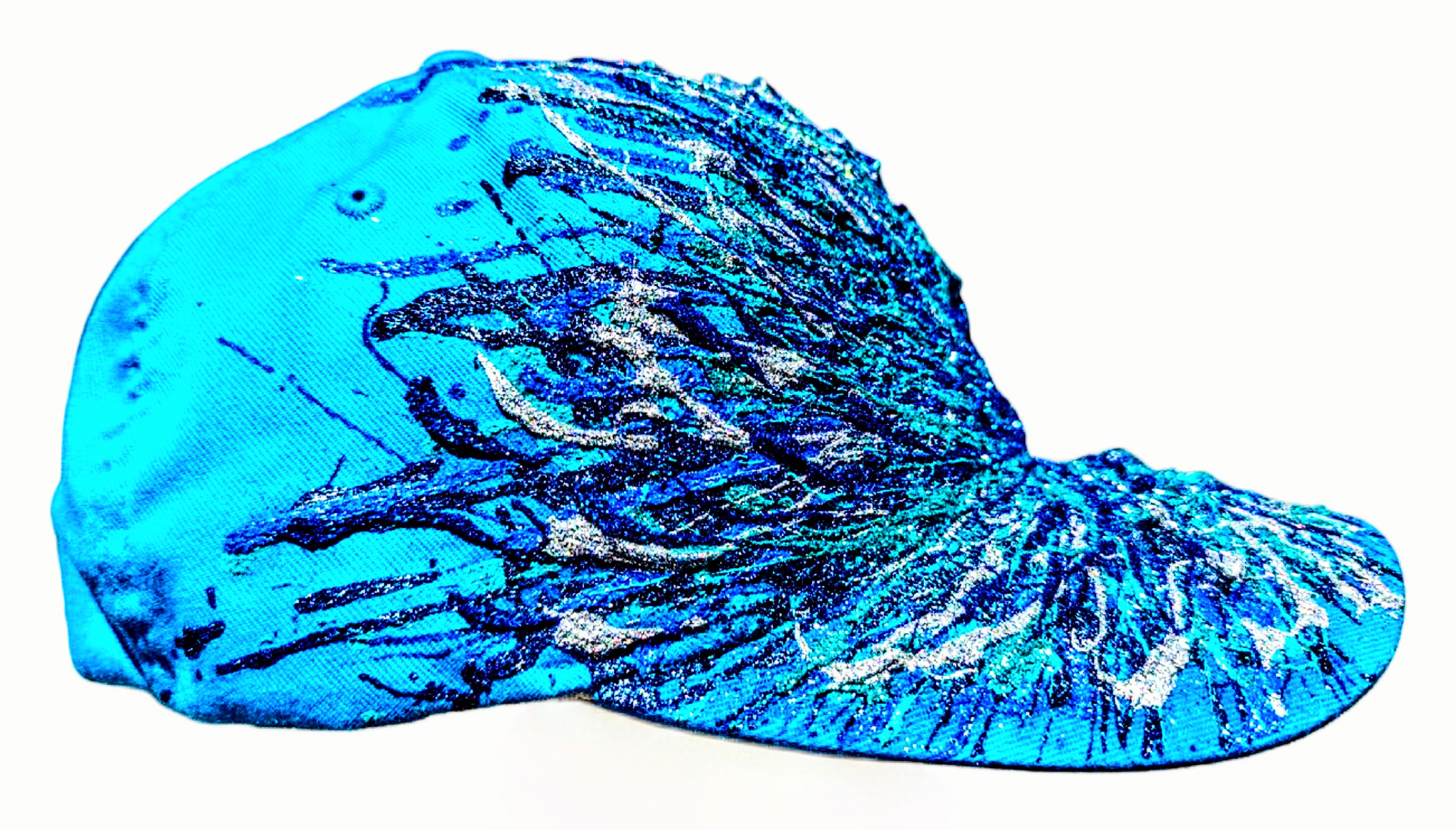 funky art cap - AZZURRO ECLAT, Marek Pavlíček — Akril, Expresszionizmus, Textil — 16 × 13 cm