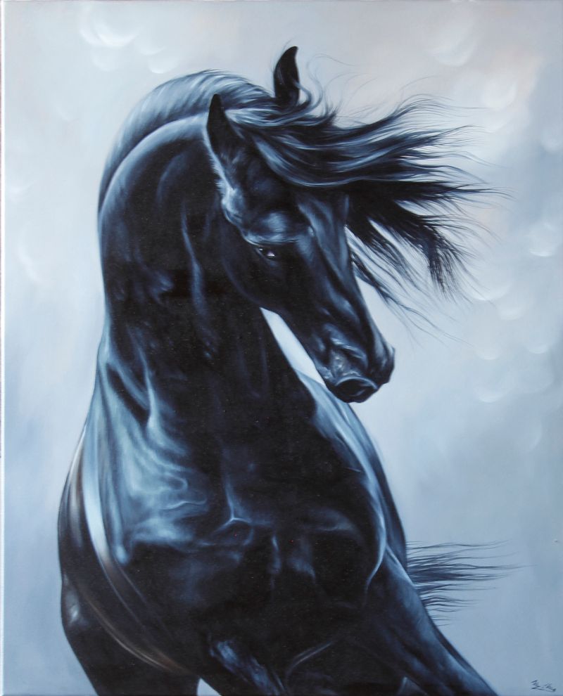 Horse - friesian (Caballo - frisón), Marie Madej — Lienzo, 65 × 80 cm