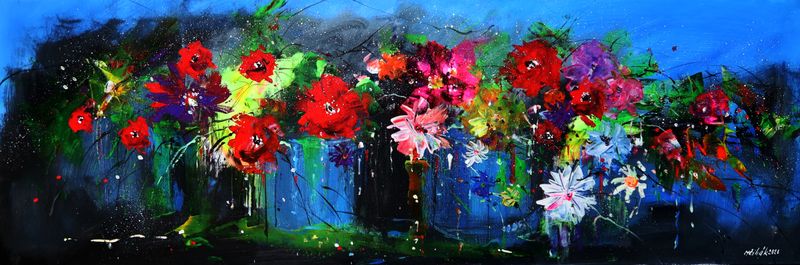 Abstraktní kytice (Abstract Bouquet), Milan Čihák — Canvas, 120 × 40 cm