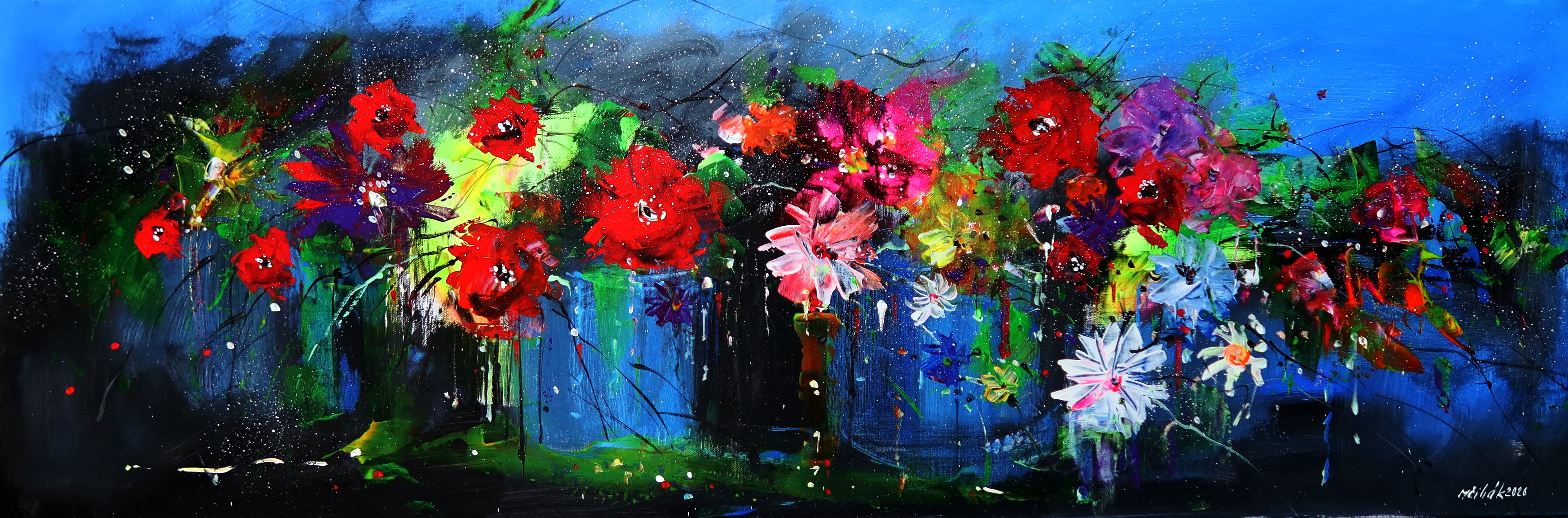 Abstraktní kytice, Milan Čihák — Acrylic, Expressionism, Canvas — 120 × 40 cm