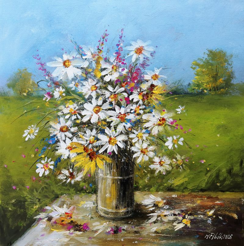 Luční kvítí (Meadow Flowers), Milan Čihák — Canvas, 40 × 40 cm