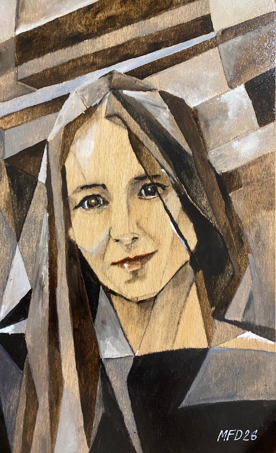 Zasněná, Miroslav Doležel — Oil Painting, Cubism, Wood — 20 × 30 cm