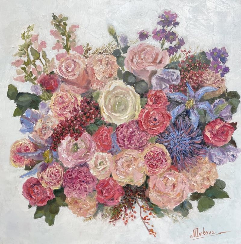 Bouquet of flowers (Ramo de flores), Natalia Ivkova — Canvas, 50 × 50 cm