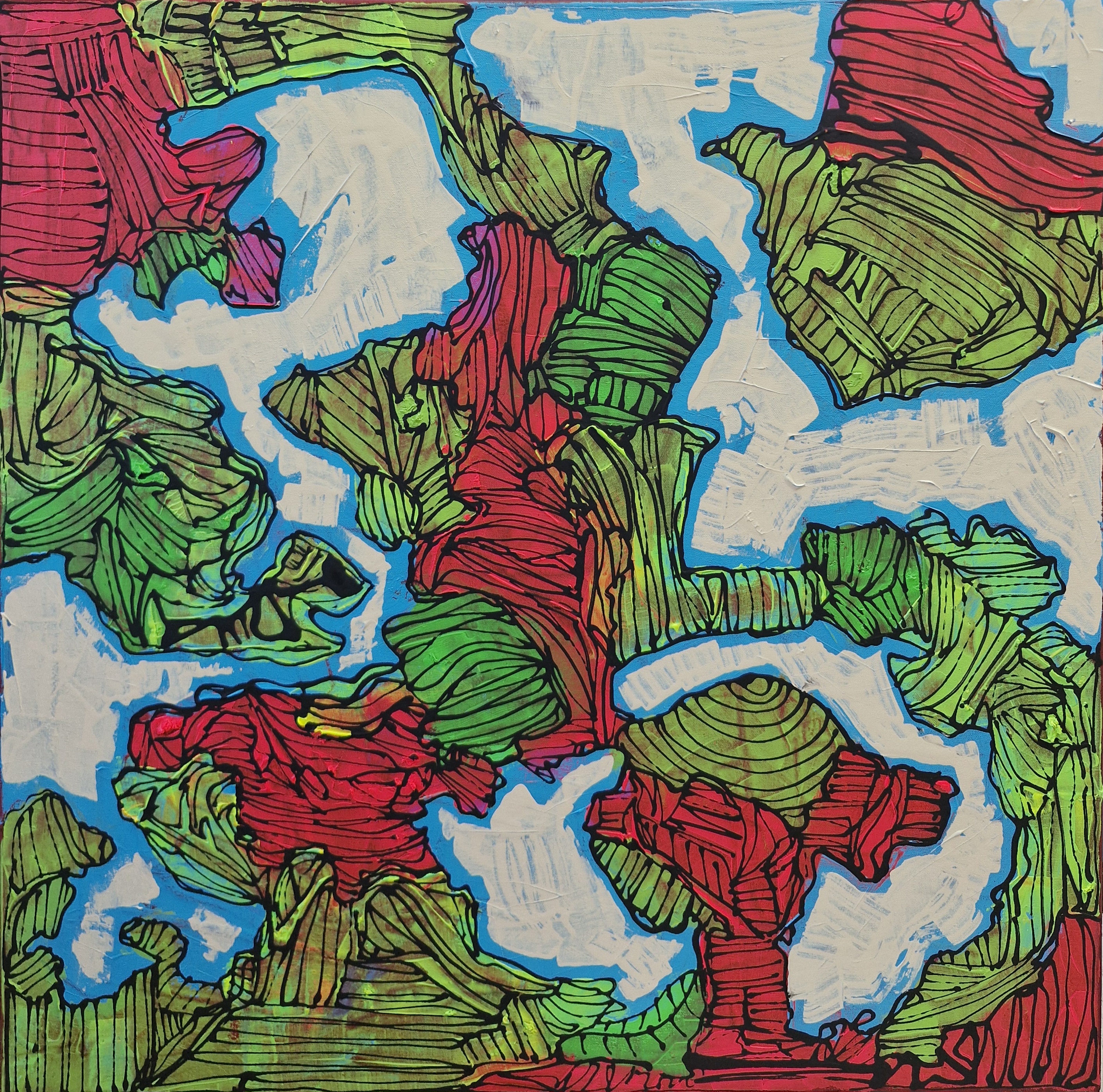 Bio Network I., Natália Junasová — Acrylic, Abstract, Canvas — 85 × 85 cm