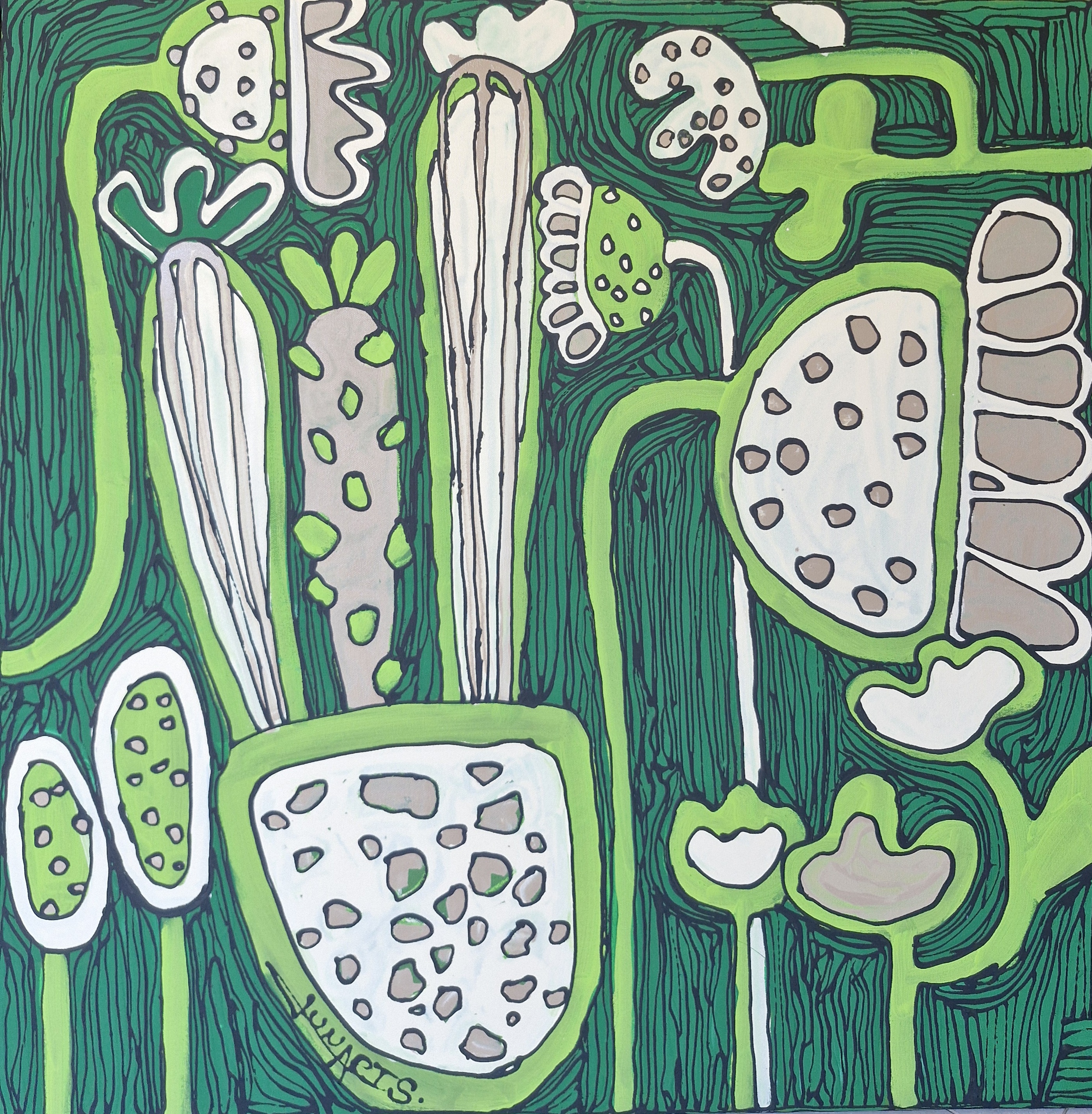Botanical Code II., Natália Junasová — Acrylic, Abstract, Canvas — 85 × 85 cm