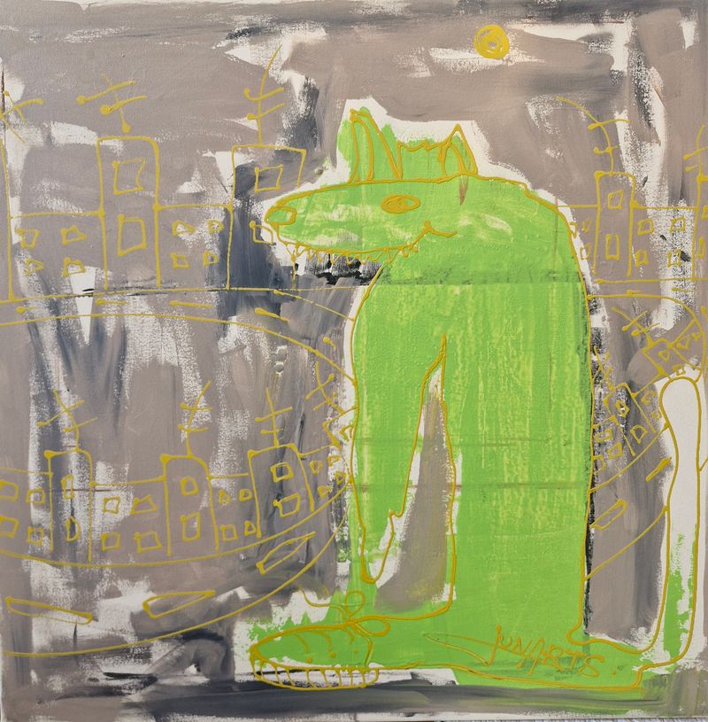 Green Guardian in the City, Natália Junasová — Plátno, 85 × 85 cm