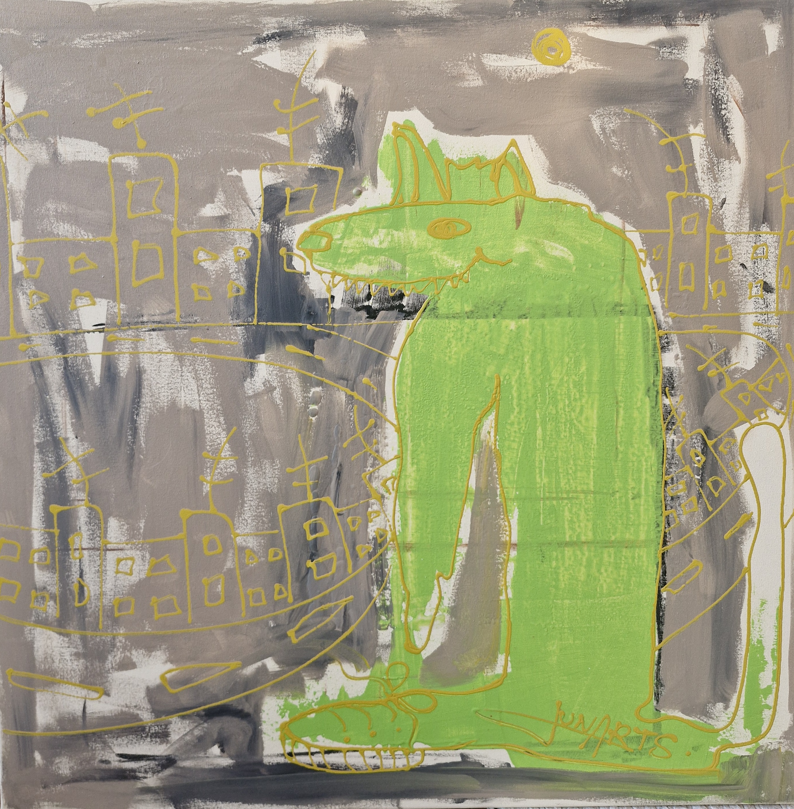 Green Guardian in the City, Natália Junasová — Acrylic, Street Art, Canvas — 85 × 85 cm