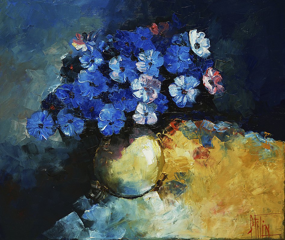 fialky, Pavel Filin — Oil Painting, Impressionism, Canvas — 54 × 46 cm