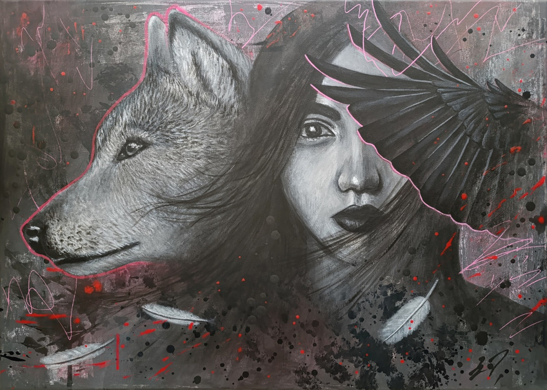 Naděje pod křídly noci (Hope Beneath the Wings of Night), Pavla Křivanová — Canvas, 70 × 50 cm