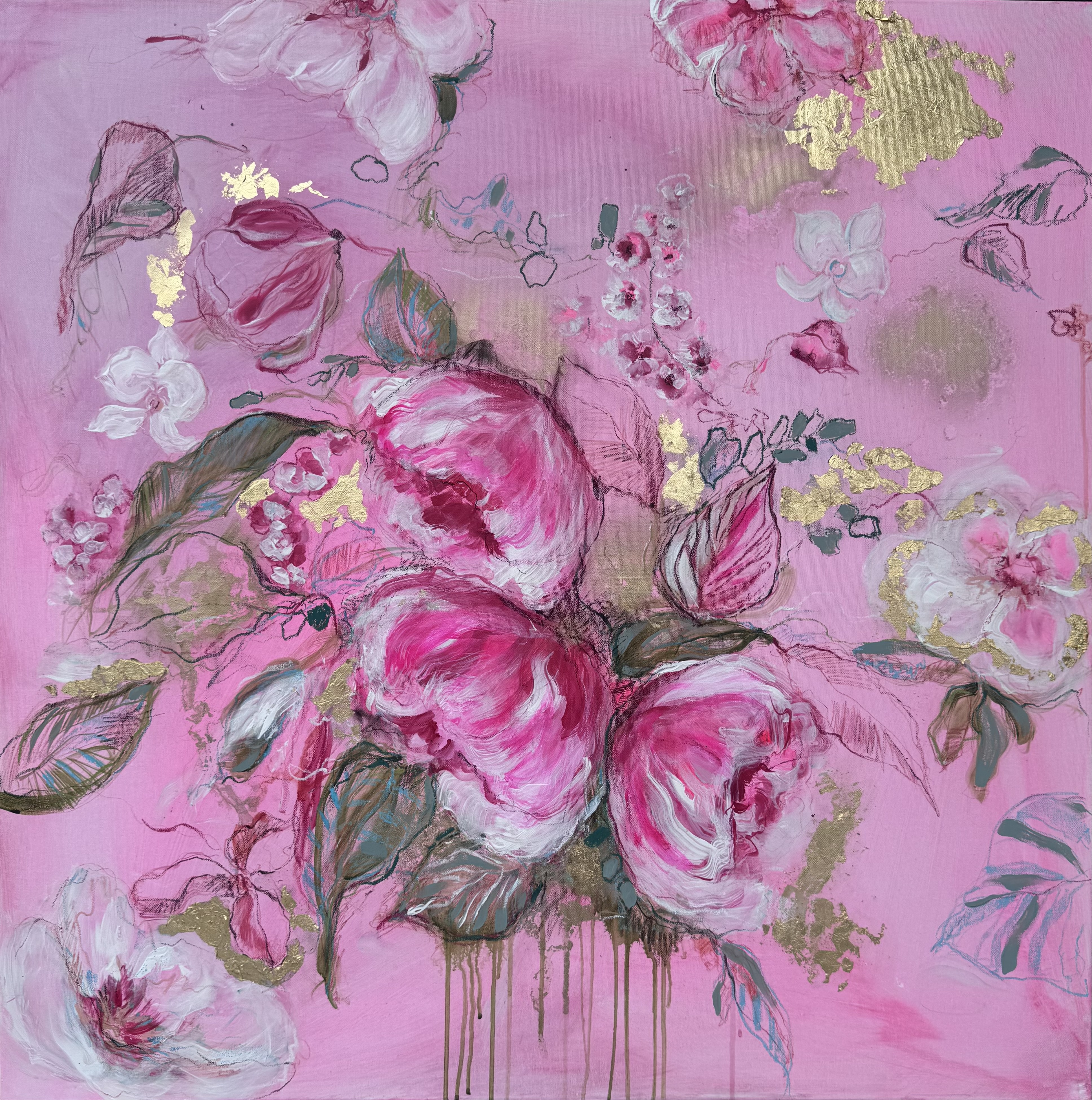 Pivoňky, Petra Dadikova — Vegyes technika, Absztrakció, Vászon — 100 × 100 cm