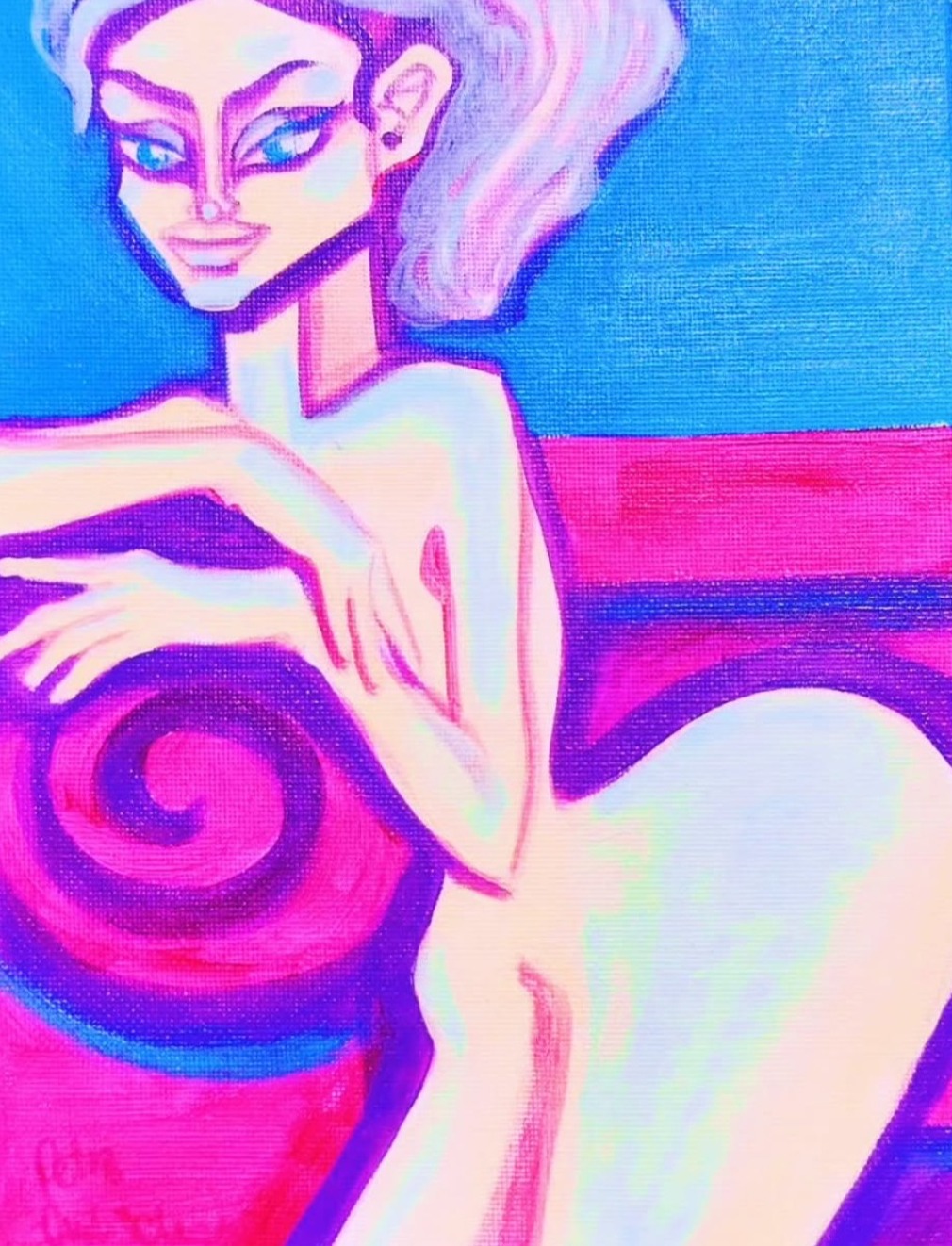 Diva na divanu III, Petra Ondrackova — Acrylic, Expressionism, Canvas — 18 × 24 cm