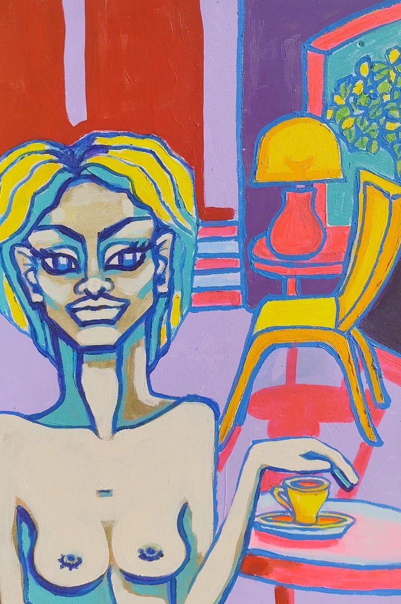 Spilling the tea (Contar el chisme), Petra Ondrackova — Lienzo, 40 × 60 cm