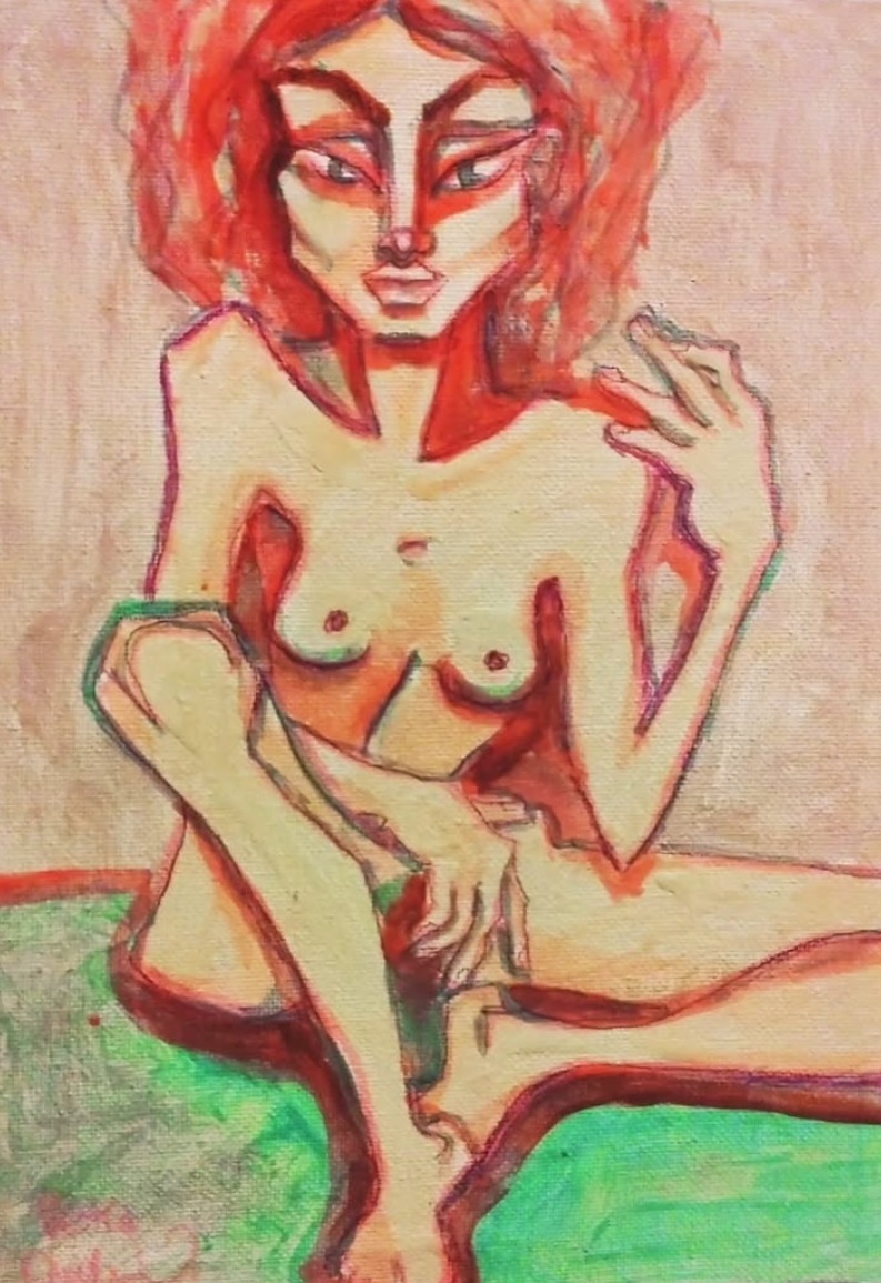 U stěny, Petra Ondrackova — Mixed Media, Expressionism, Canvas — 18 × 24 cm