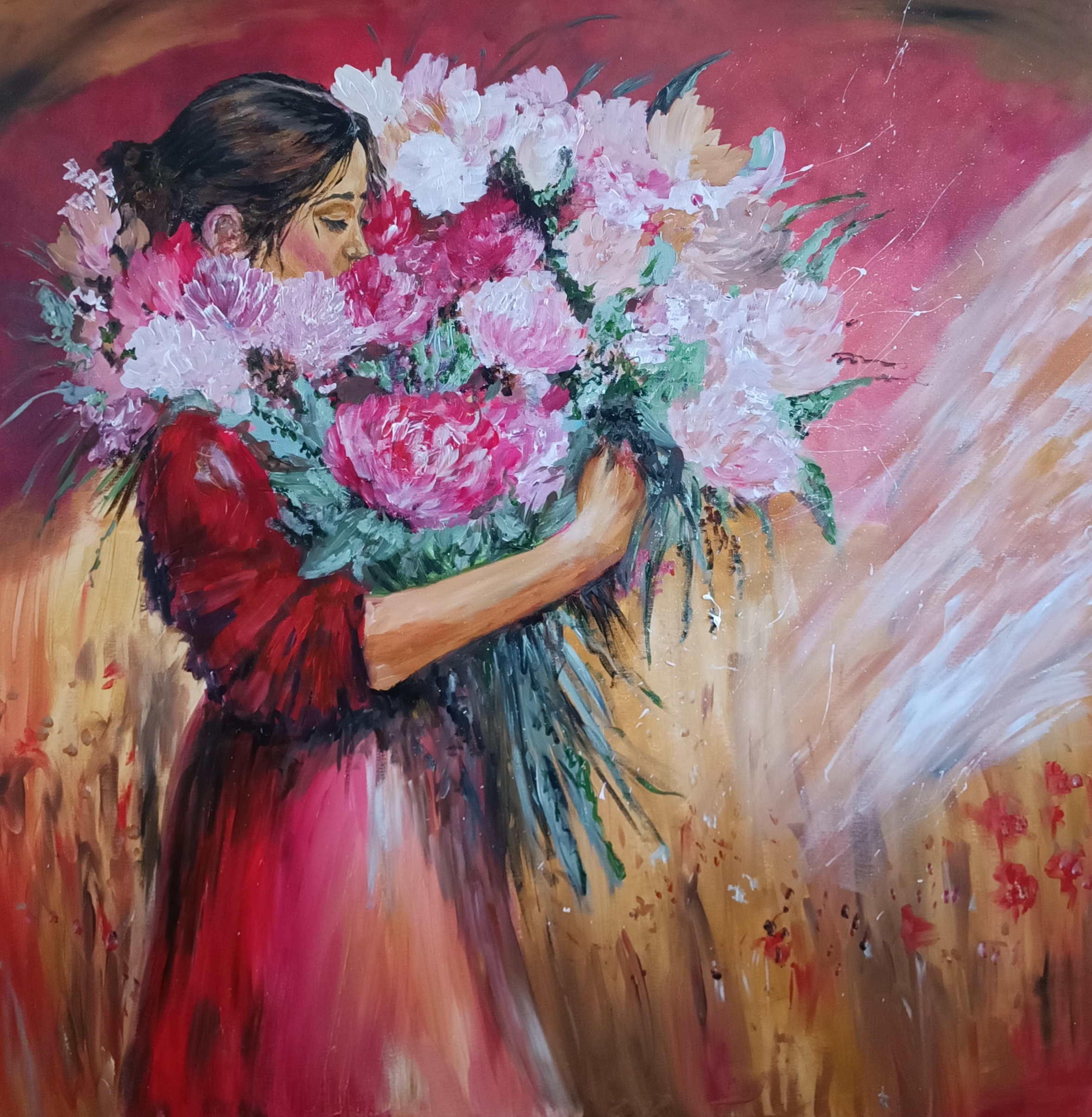 A pak přišel anděl, Renata Janoušková  — Acrylic, Expressionism, Canvas — 90 × 90 cm