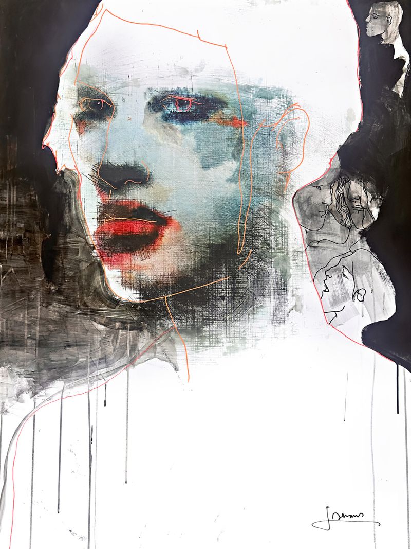 A FACE BETWEEN WORLDS, Robert Jaso — Canvas, 100 × 135 cm
