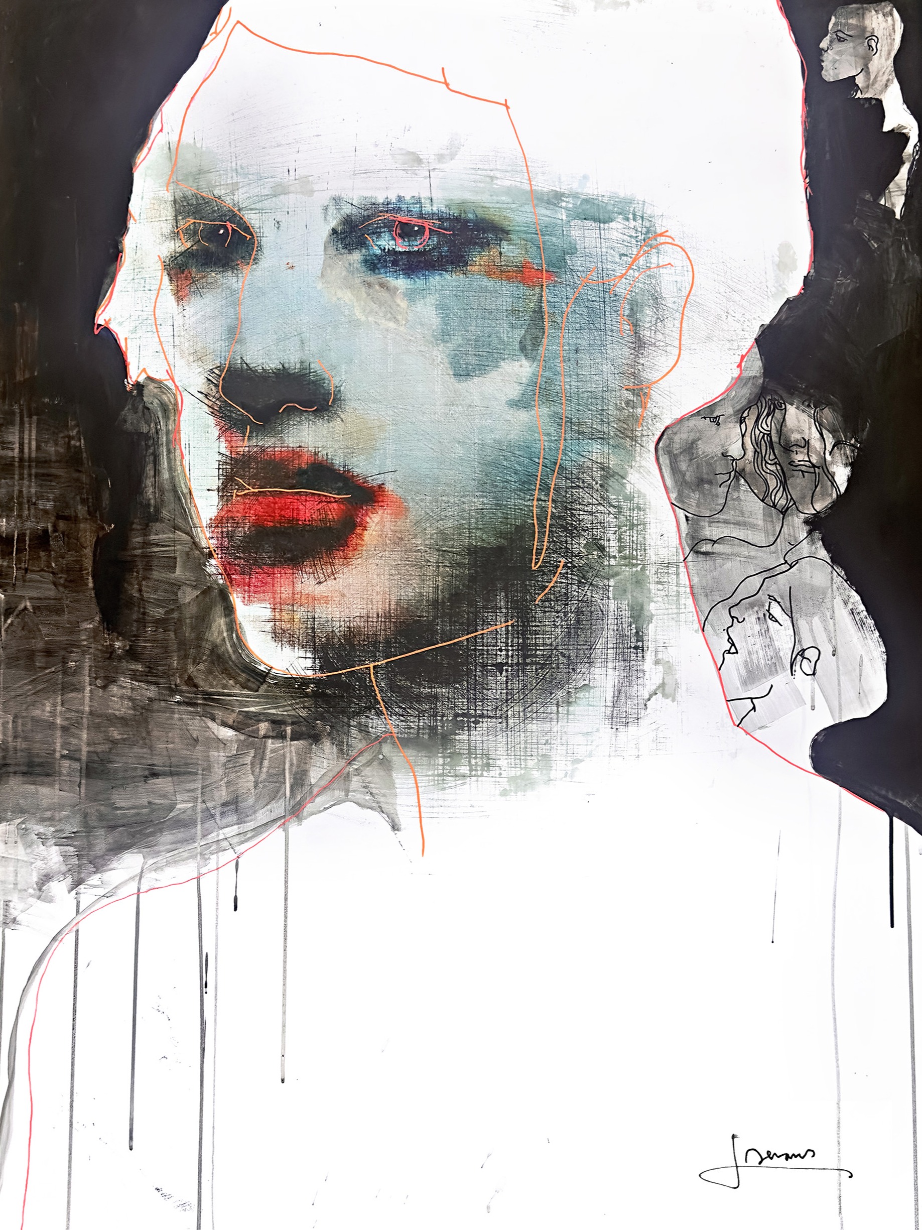 A FACE BETWEEN WORLDS, Robert Jaso — Mixed Media, Figurative, Canvas — 100 × 135 cm