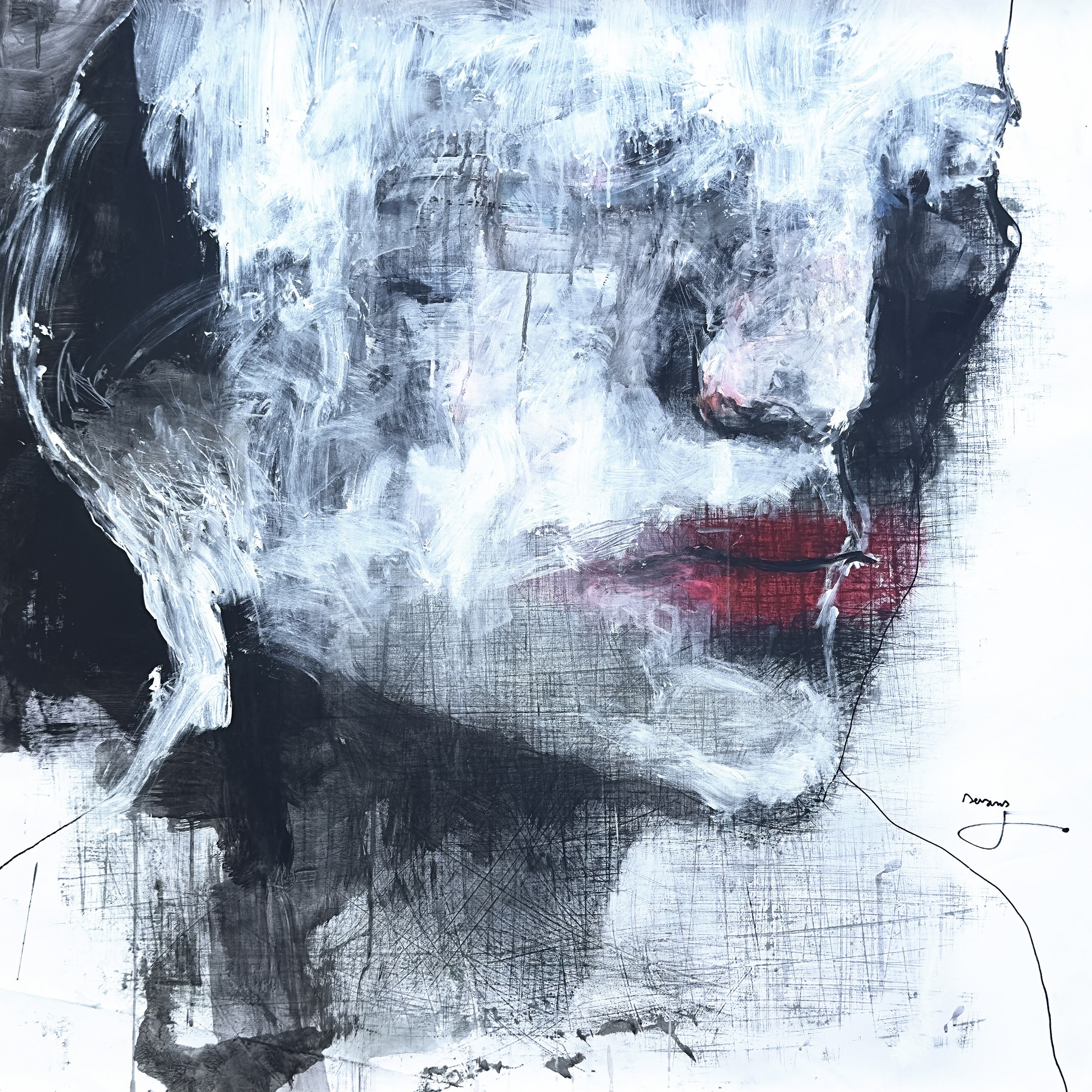 WHERE THE FACE ENDS, Robert Jaso — Mixed Media, Figurative, Canvas — 100 × 100 cm