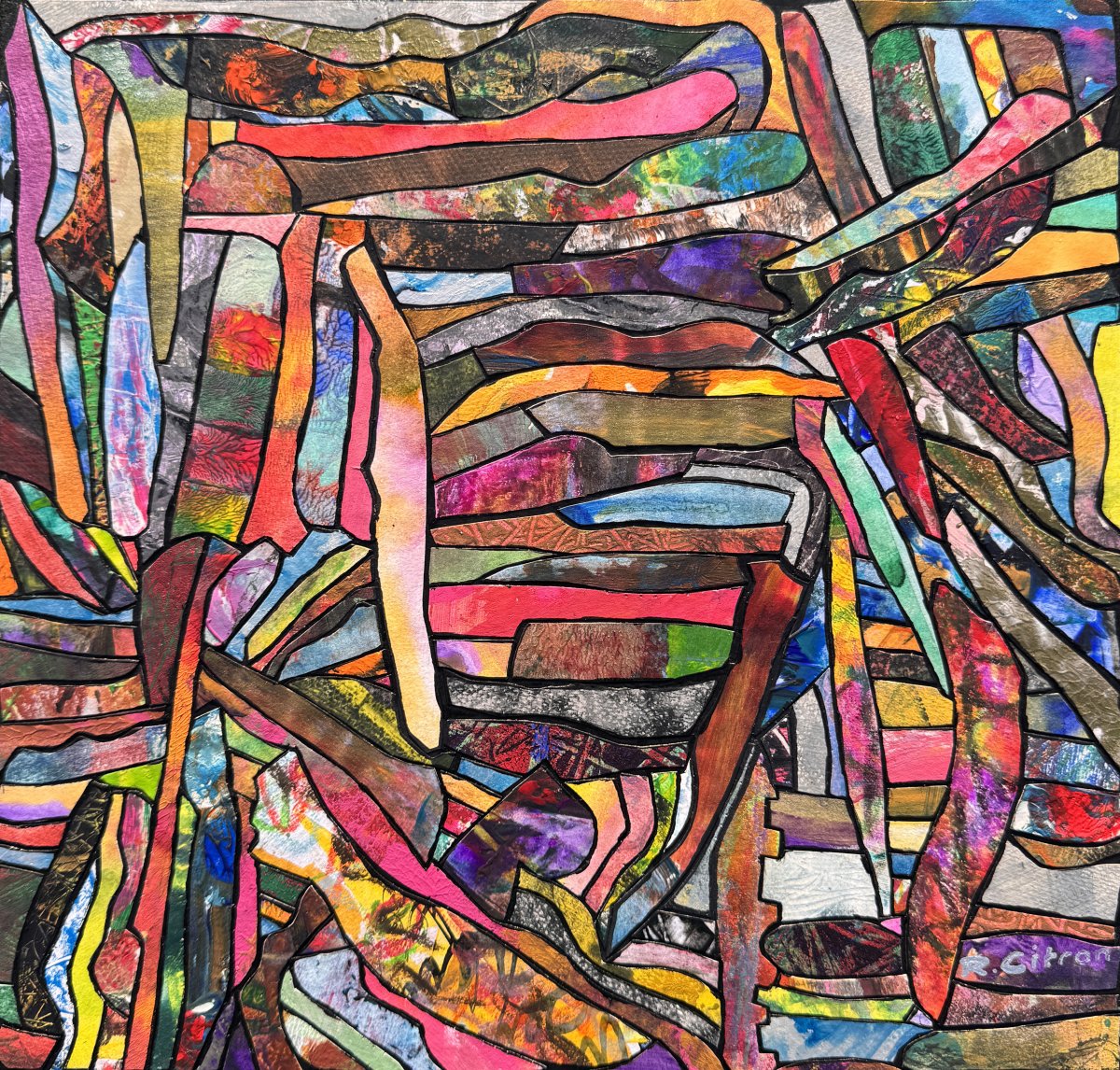 Alice, Roman Citron — Acrylic, Abstract, Wood — 40 × 40 cm