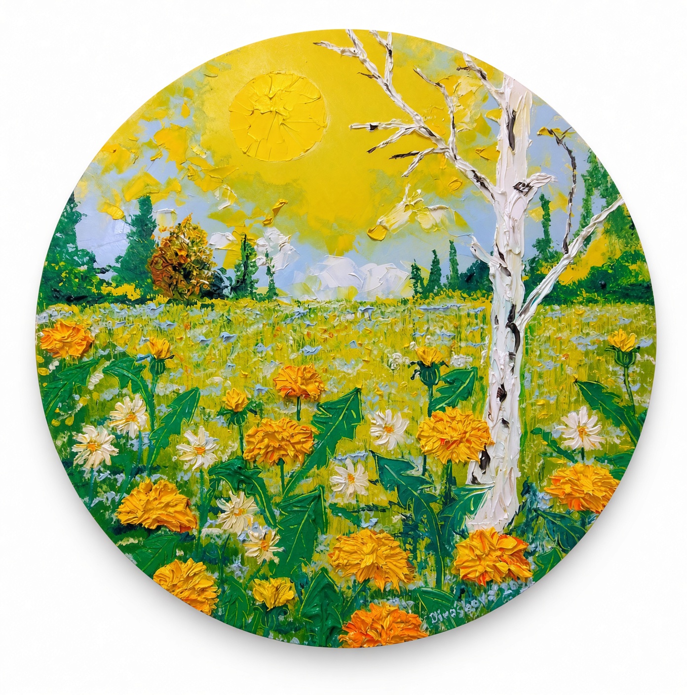 Zlato v trávě, Romana Jirásková — Oil Painting, Impressionism, Canvas — 40 × 40 cm