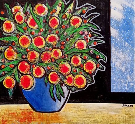 Vánoční kytice, Simona Kollertová — Acrylic, Fauvism, Canvas — 46 × 42 cm