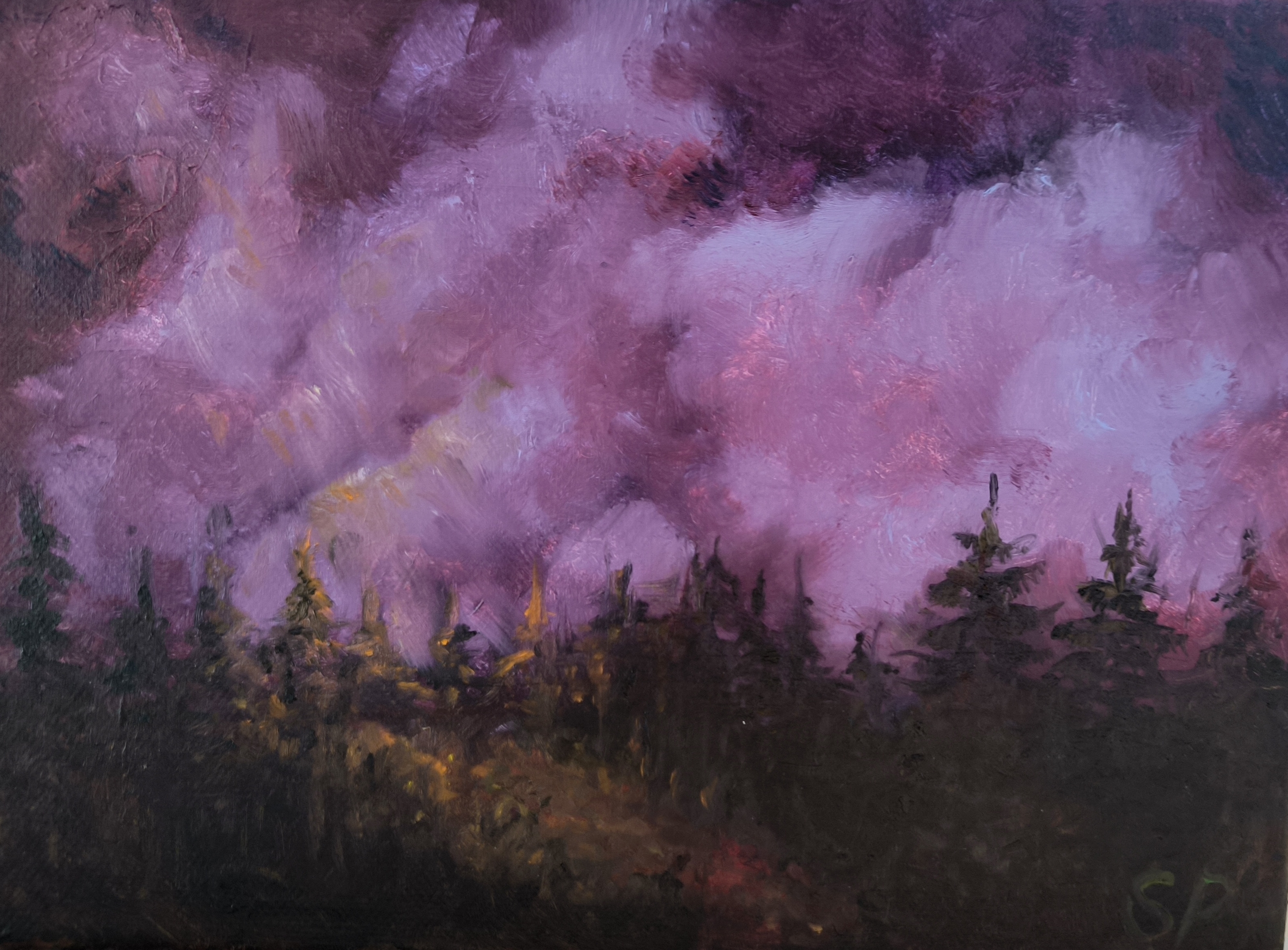 Druhá fáze bouřky, Soňa Palečková — Oil Painting, Impressionism, Canvas — 25 × 18 cm