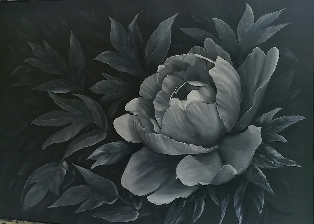 Květ pivoňky, Soňa Palečková — Olajfestmény, Minimalizmus, Vászon — 140 × 100 cm