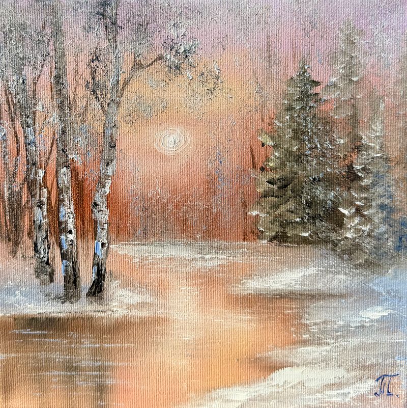 Jemná zima, Tanja Frost — Plátno, 20 × 20 cm