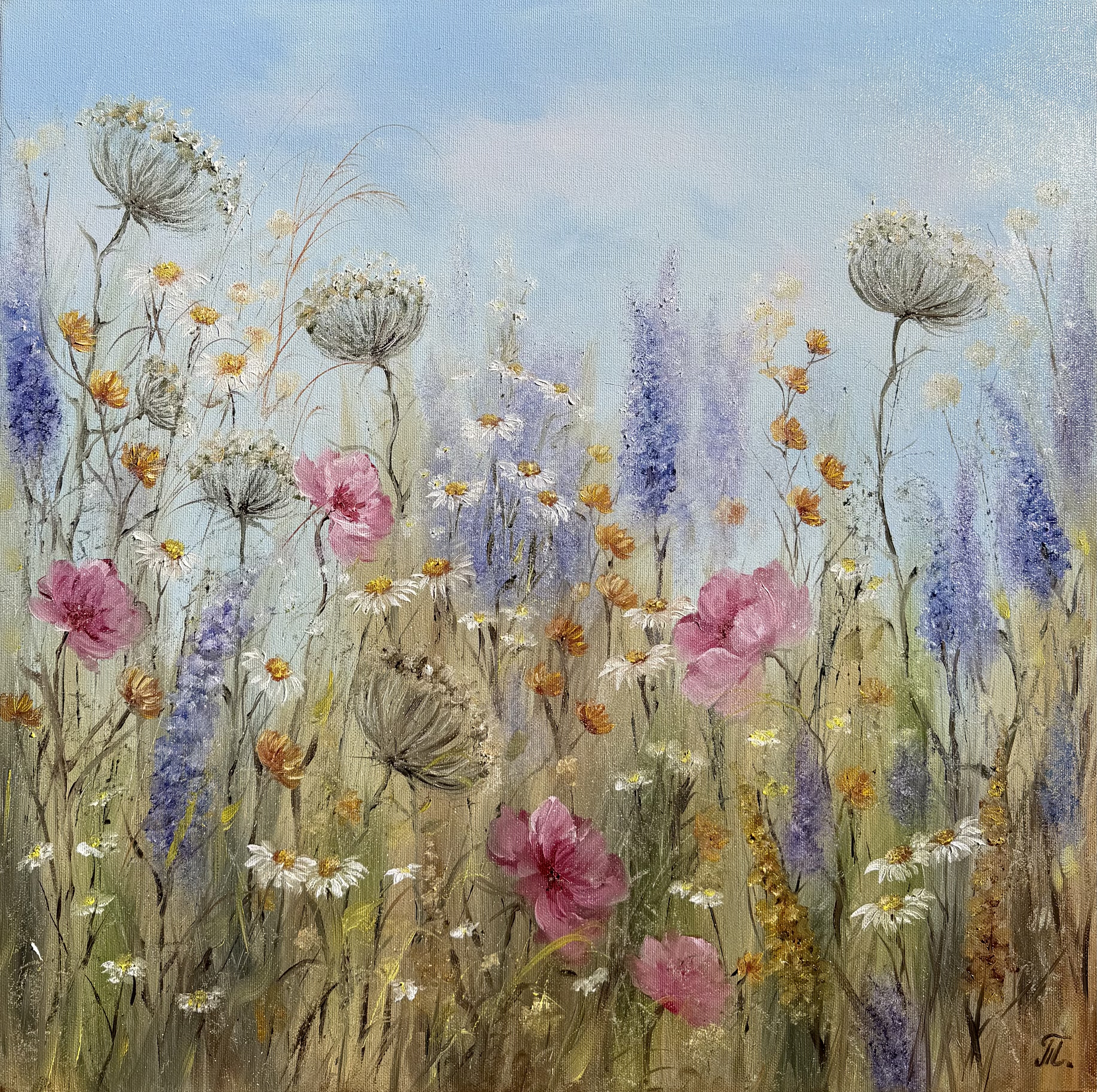 Kouzlo louky, Tanja Frost — Oil Painting, Impressionism, Canvas — 50 × 50 cm