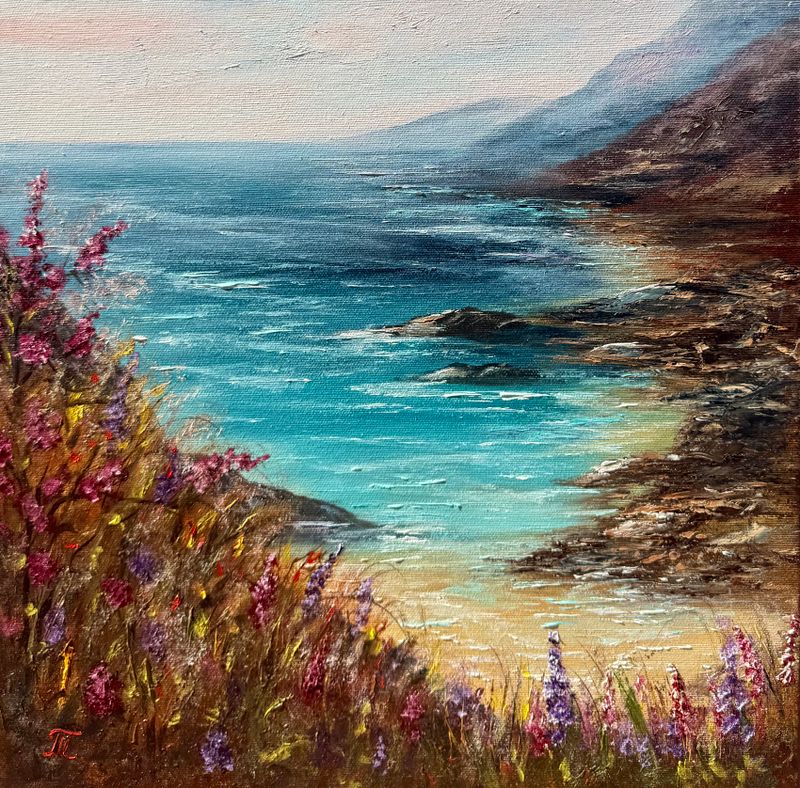 Luční květy podél stezky (Meadow flowers along the trail), Tanja Frost — Canvas, 40 × 40 cm