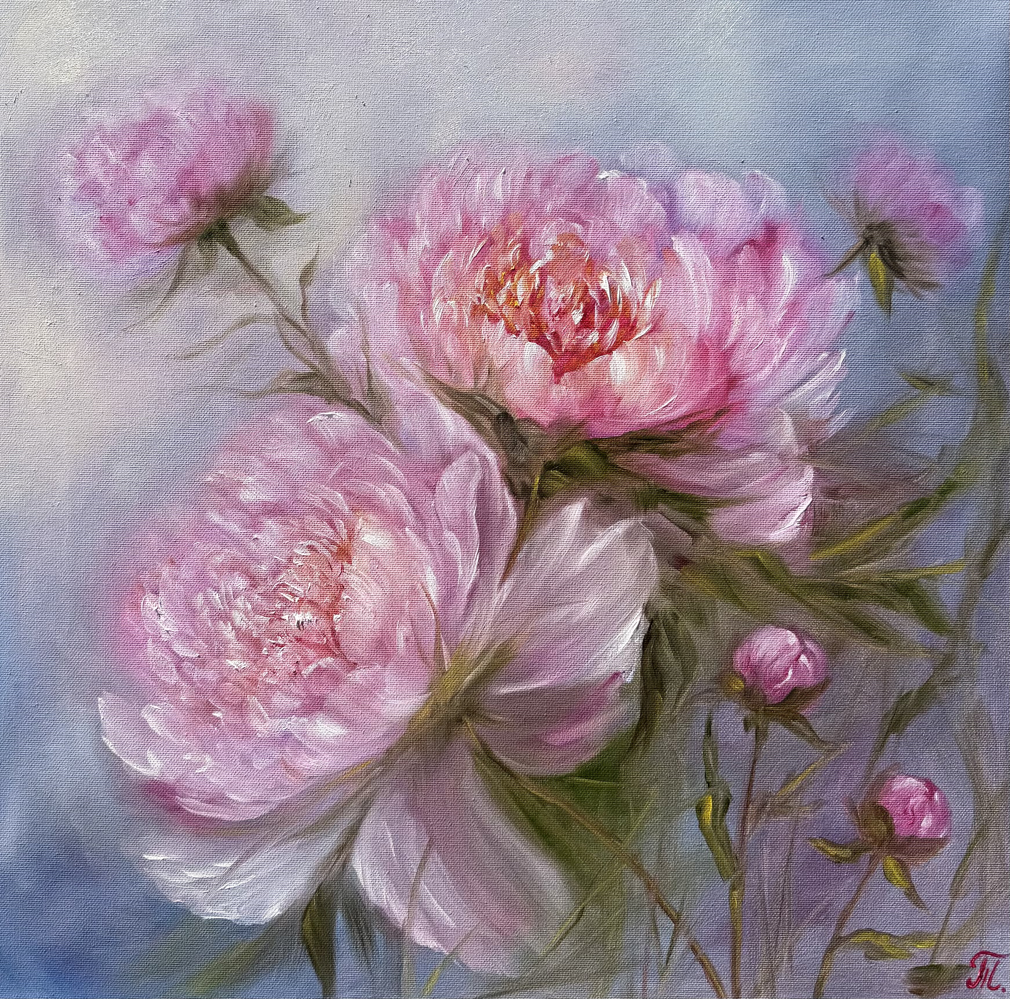 Něžný šepot květin, Tanja Frost — Olajfestmény, Impresszionizmus, Vászon — 50 × 50 cm
