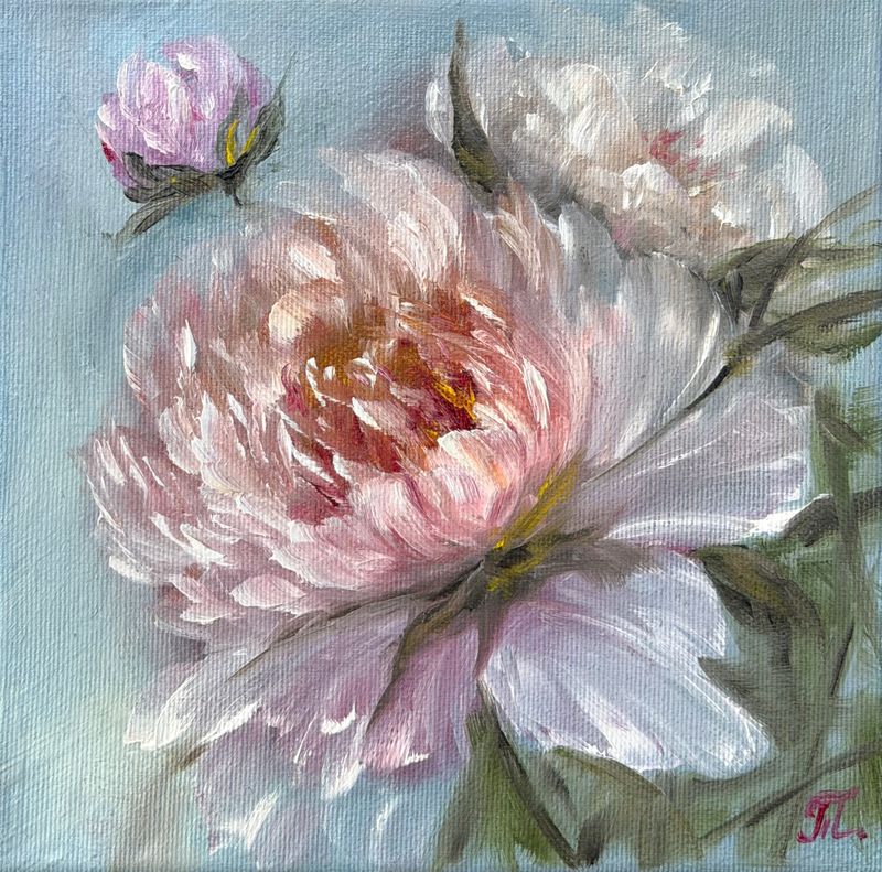 Pivoňka, Tanja Frost — Plátno, 20 × 20 cm