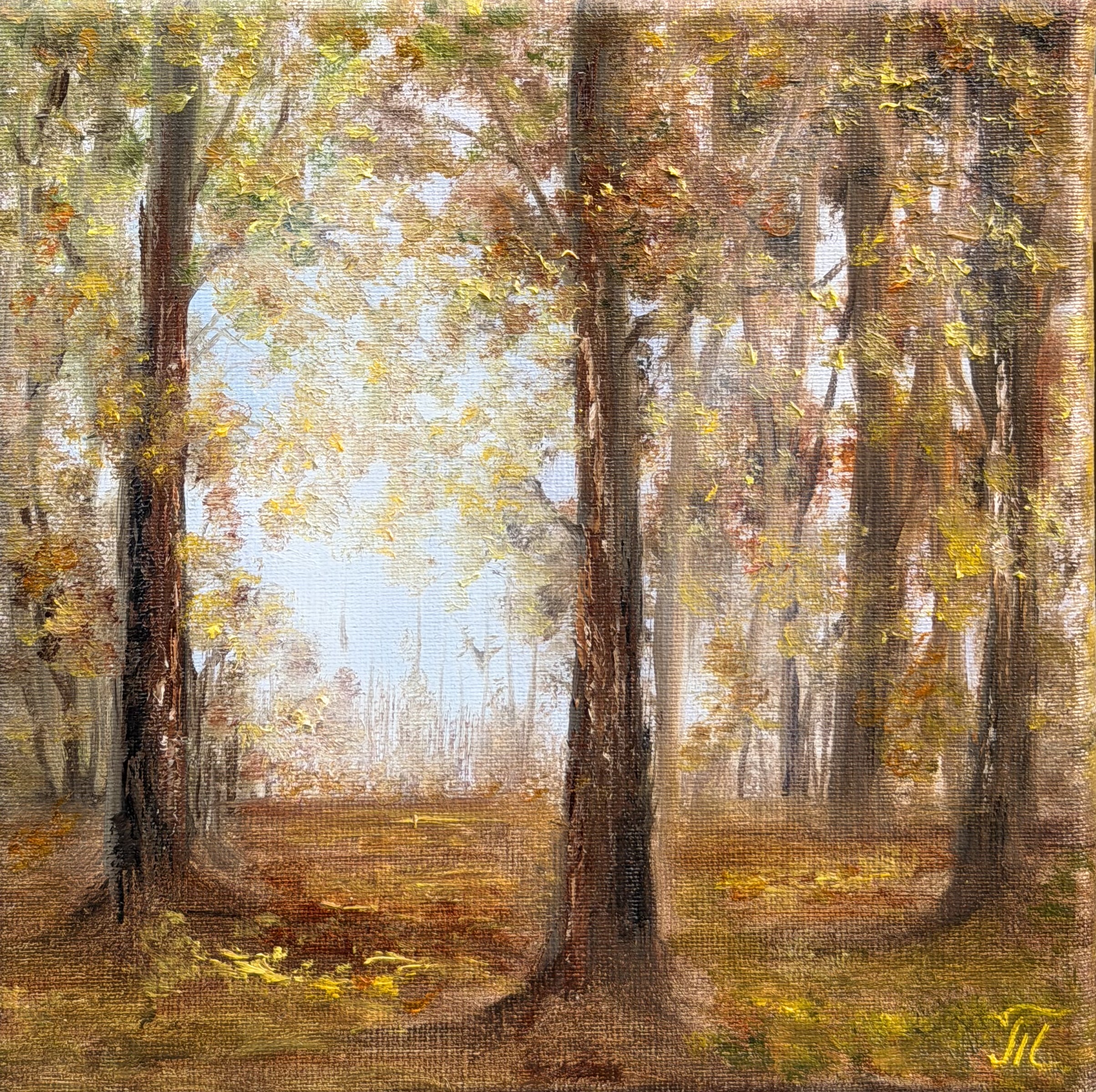 Podzimní park, Tanja Frost — Oil Painting, Impressionism, Canvas — 20 × 20 cm