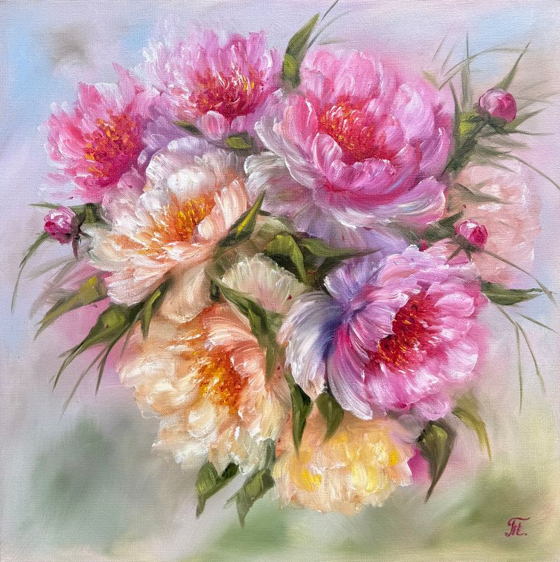 Série Magic Peonies – Dárek z lásky (Magic Peonies Series – A Gift of Love), Tanja Frost — Canvas, 50 × 50 cm
