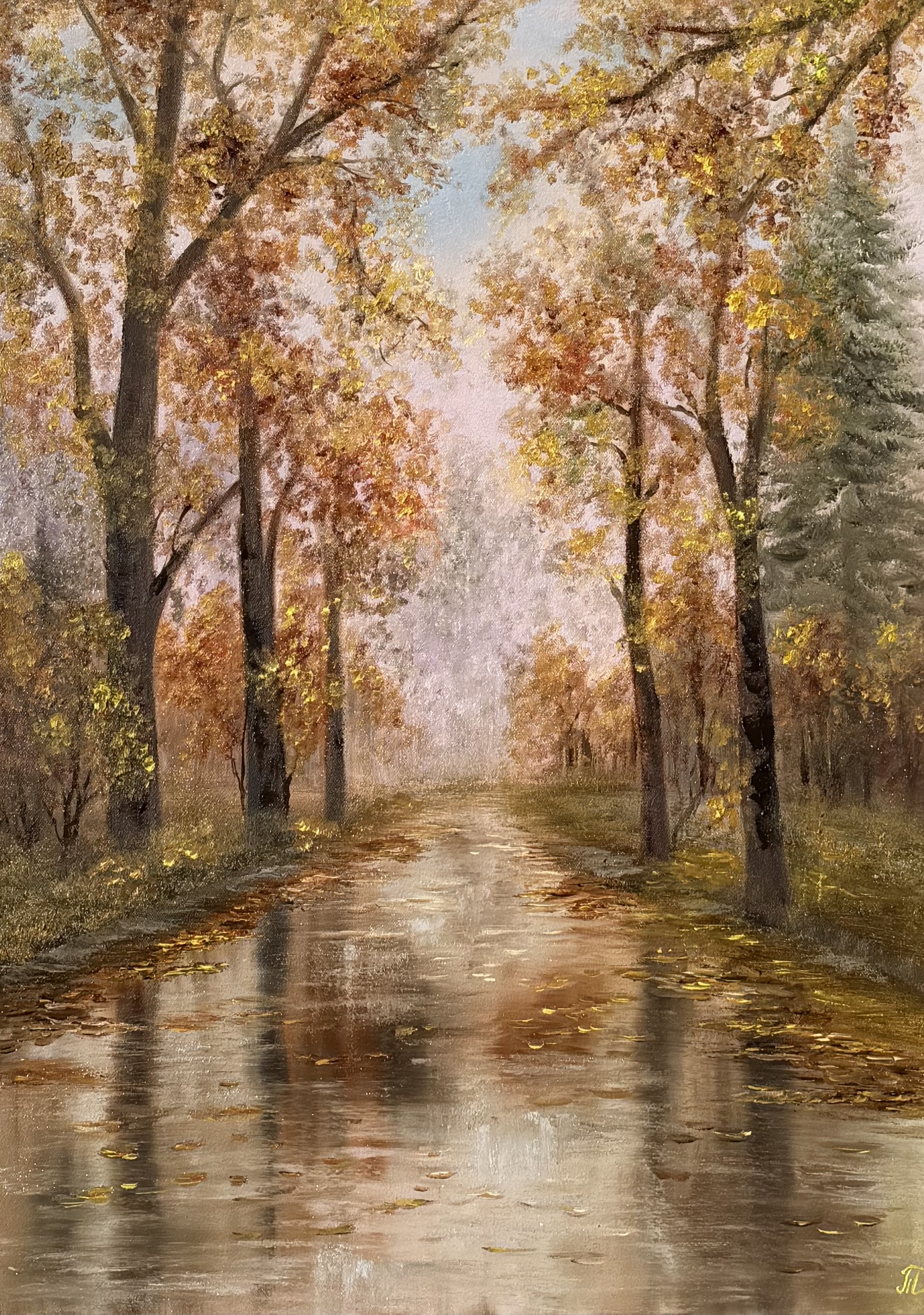 Zlaté odlesky, Tanja Frost — Oil Painting, Impressionism, Canvas — 50 × 70 cm
