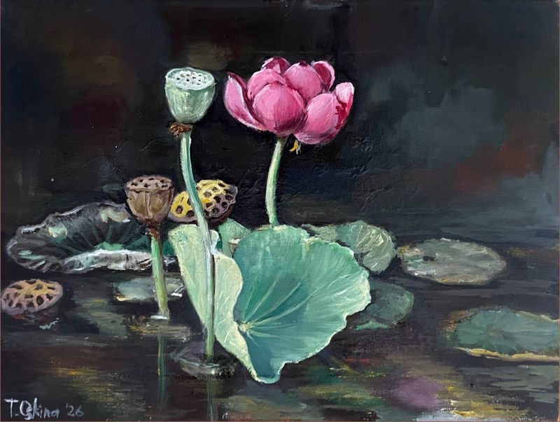 Lotus in Still Water (Lótusz a csendes vízben), Tatiana Oskina — Vászon, 40 × 30 cm