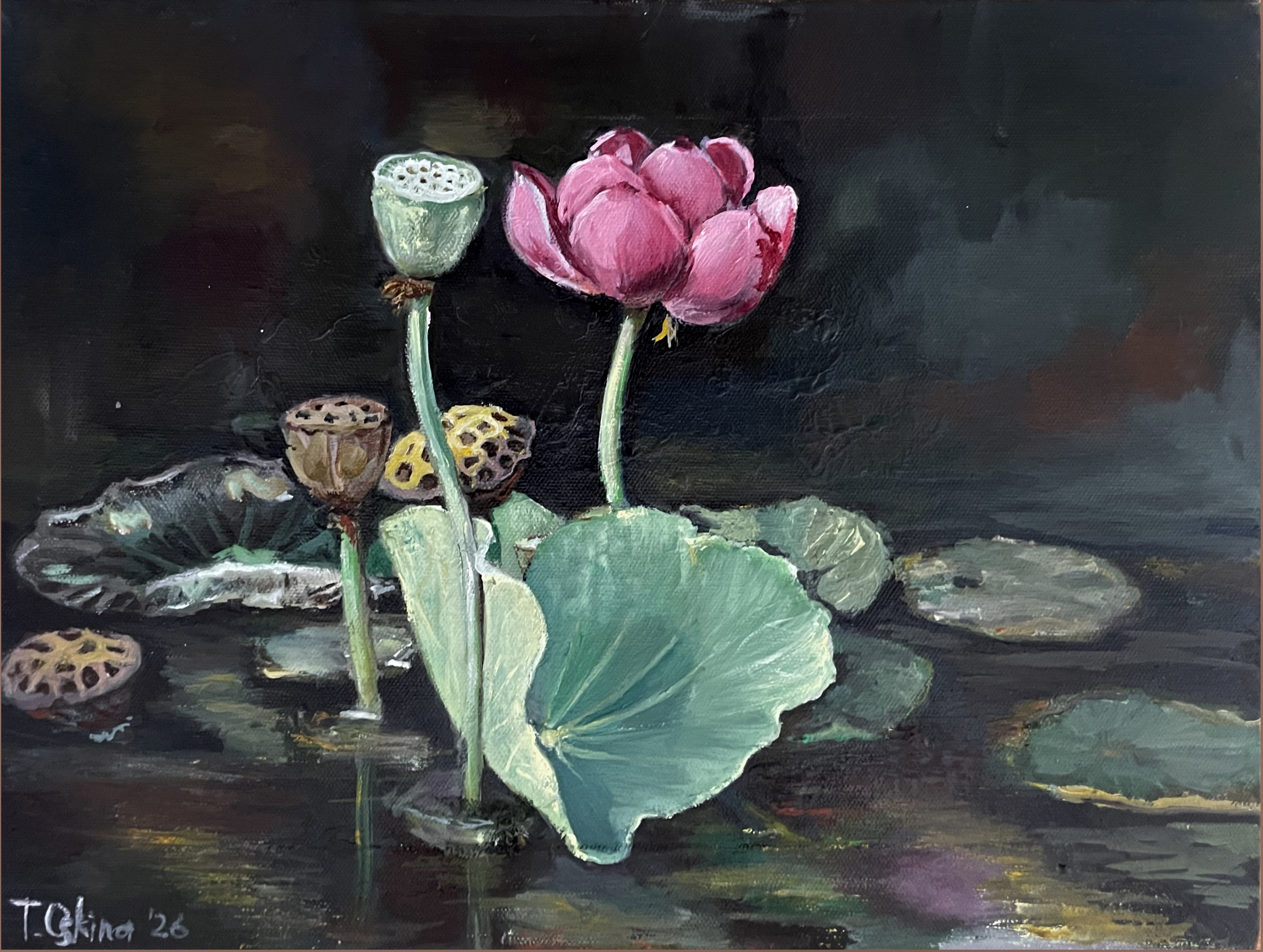Lotus in Still Water, Tatiana Oskina — Acrylic, Floral, Canvas — 40 × 30 cm