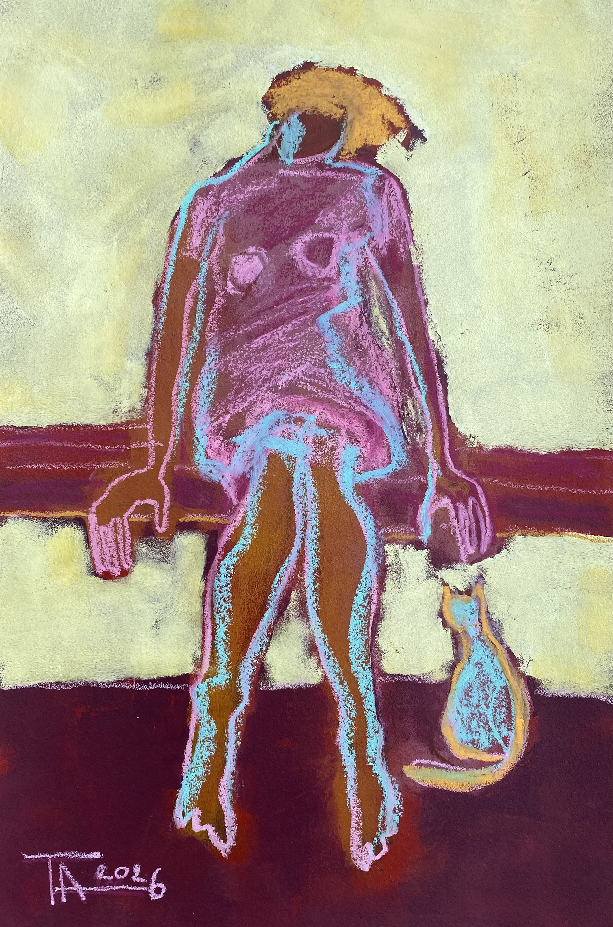 An ordinary morning., Tatjana Auschew — Crayon, Expressionism, Cardboard — 34 × 50 cm