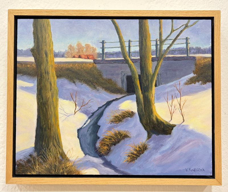 Mostek na Bohdalovském potoce (Bridge over the Bohdalov Stream), Václav Králíček — Wood, 30 × 24 cm