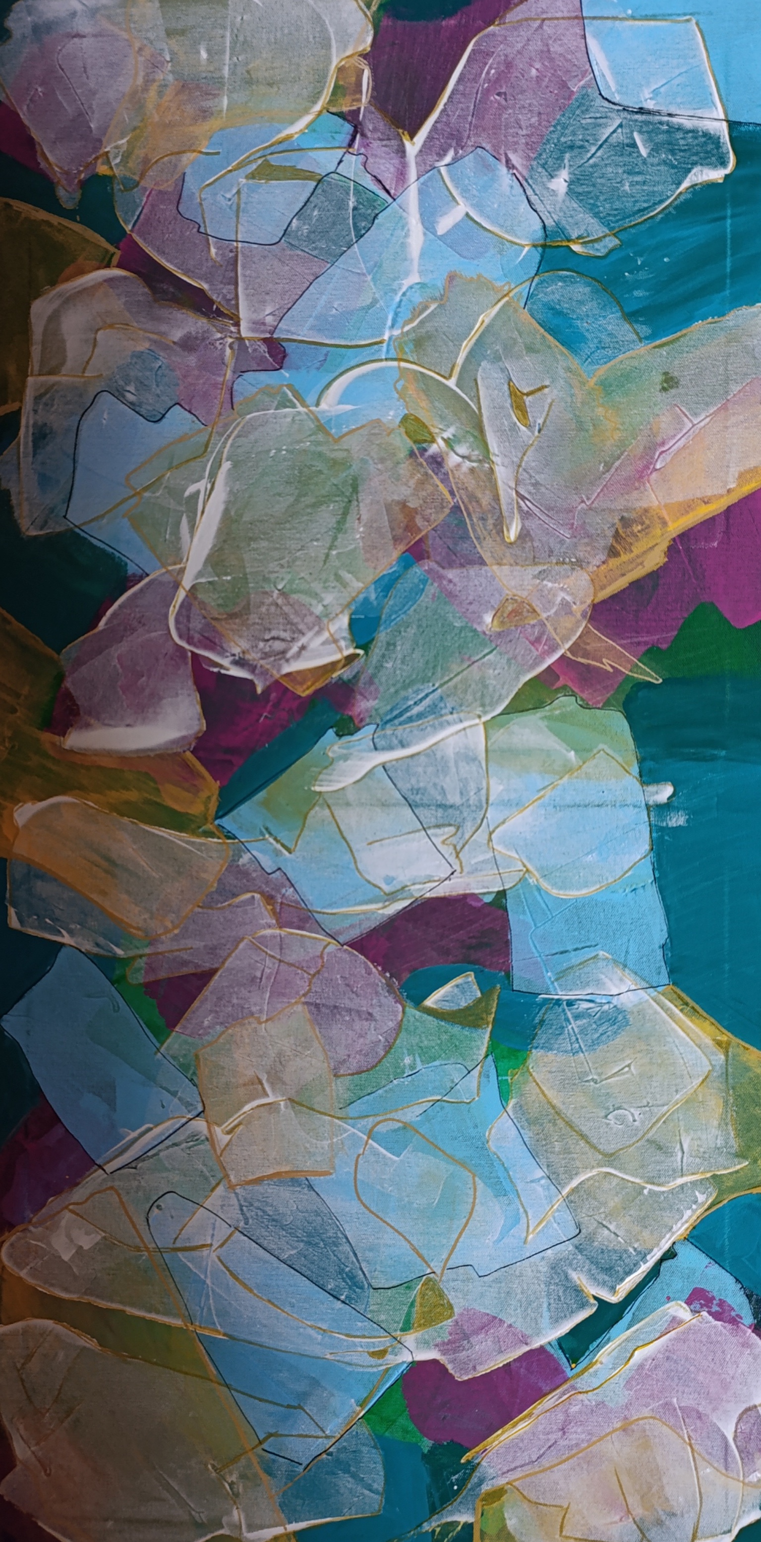 Průsvity v klidu, Veronik Vejrková — Acrylic, Abstract, Canvas — 50 × 100 cm