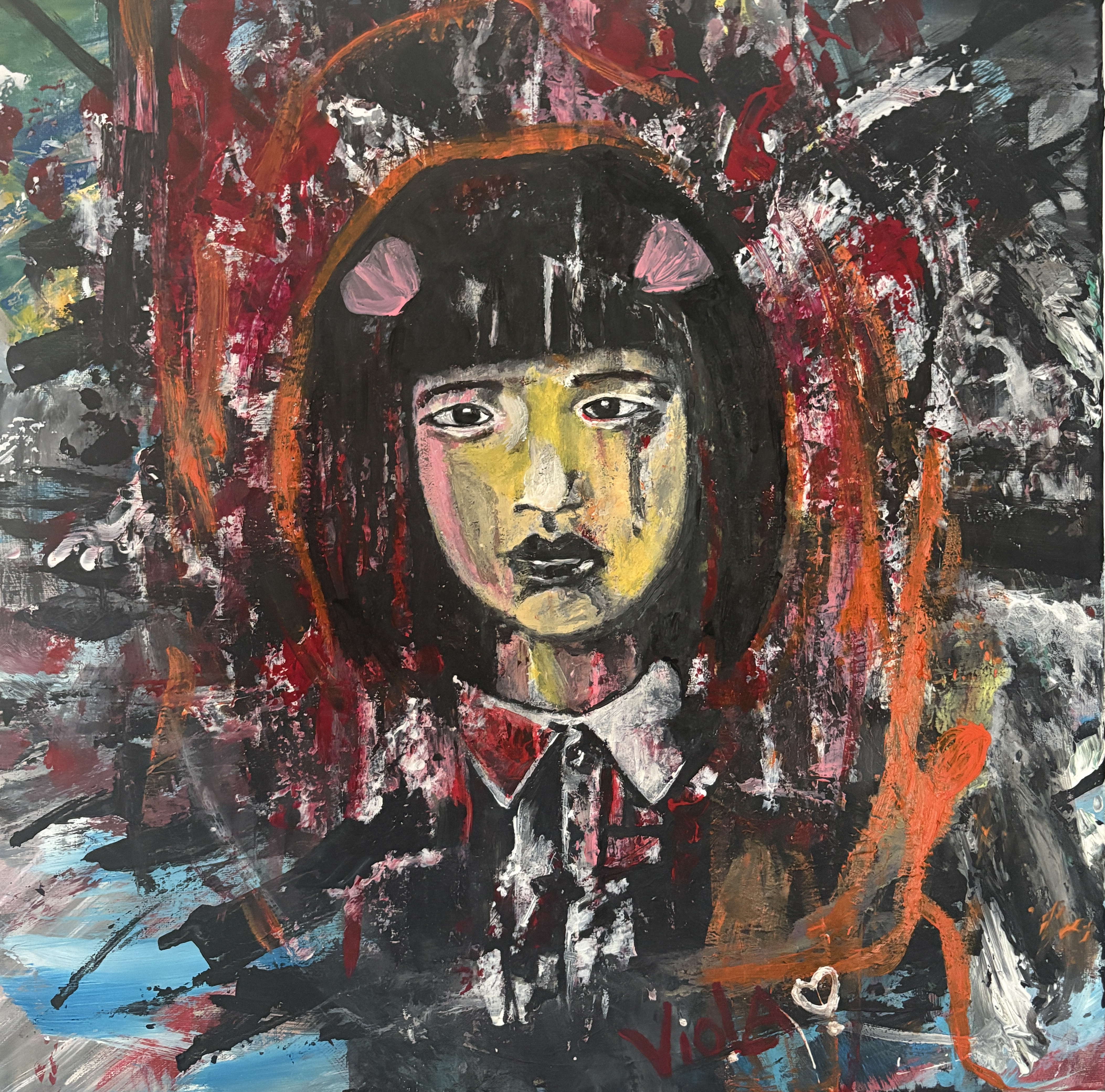 Čínská dívka, Viktorie Sykorova — Acrylic, Expressionism, Canvas — 50 × 50 cm