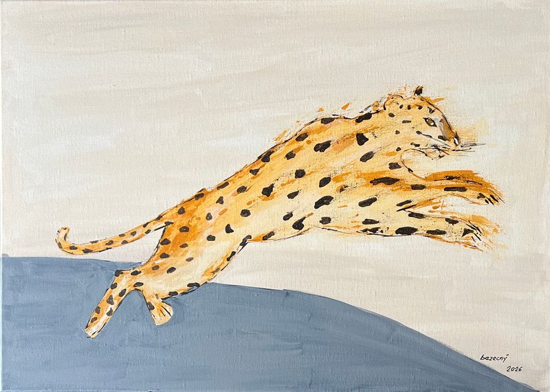 Pohyb levhart, Zbyněk Bezecný — Plátno, 70 × 50 cm