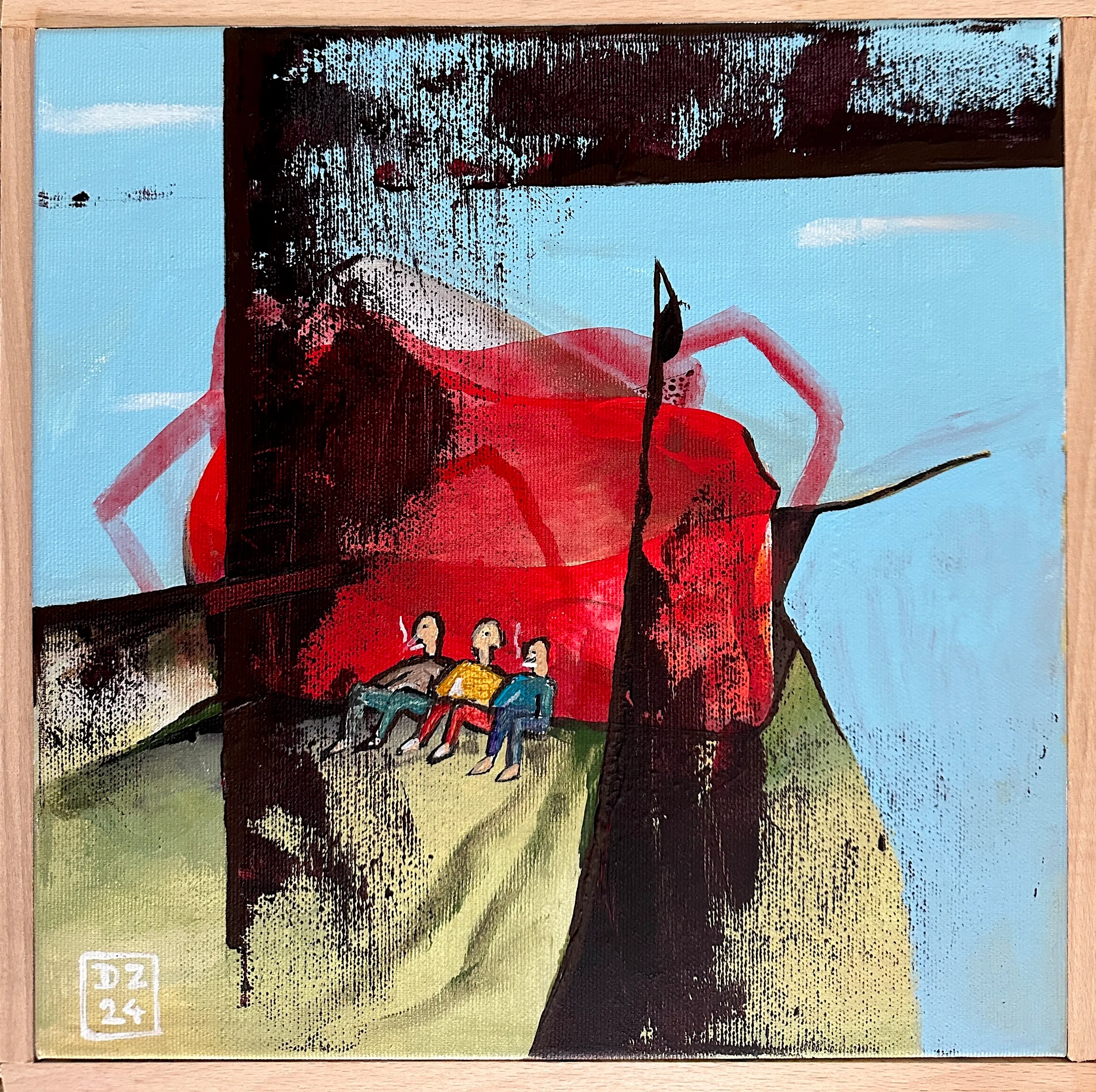 Kluci za školou, Zdeněk Duroň — Acrylic, Expressionism, Canvas — 30 × 30 cm