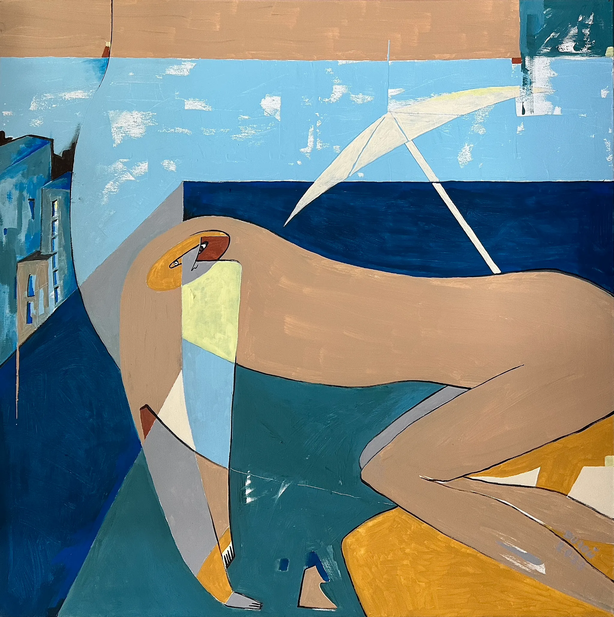 Léto ve městě, Zdeněk Duroň — Acrylic, Expressionism, Canvas — 100 × 100 cm
