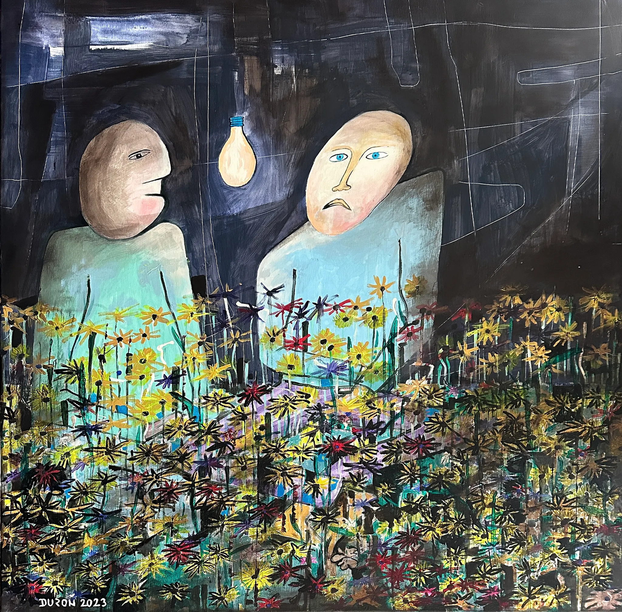 NOČNÍ POCHYBY BOTANIKU, Zdeněk Duroň — Akryl, Expresionismus, Plátno — 100 × 100 cm