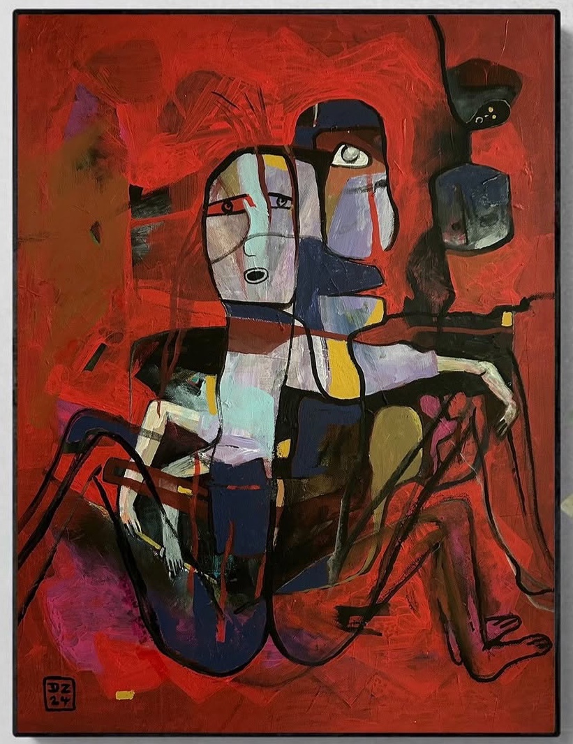 Pekelné rande, Zdeněk Duroň — Acrylic, Expressionism, Canvas — 50 × 70 cm